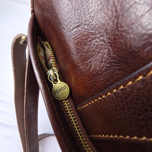 Floto Italian Leather Buckle Strap Briefcase Bag, Messenger Bag- Cognac - Picture 4 of 16